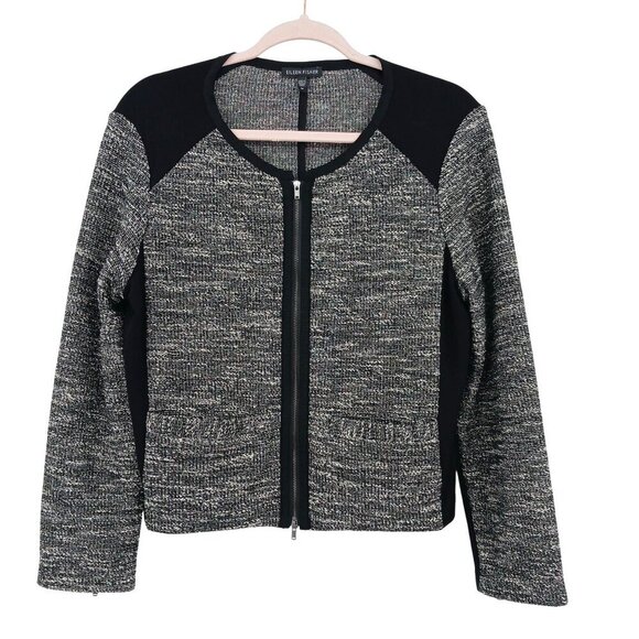 Eileen Fisher Tweed Jacket Dress Suit Set Medium Black Gray Officecore Business - Picture 10 of 16